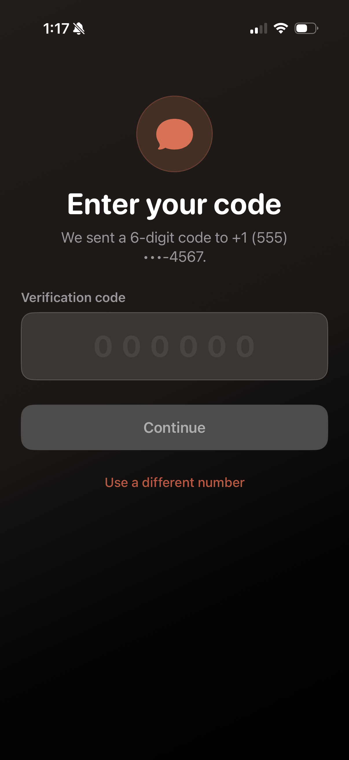 Shelfie screen prompting for the 6-digit SMS verification code